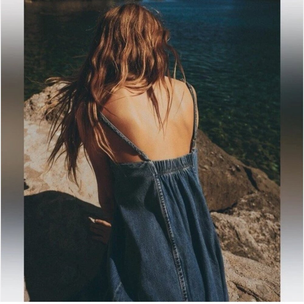 Zara Women TRF DENIM Strappy MIDI MAXI DRESS - Blue M XL 8197/184 NWT - Picture 6 of 14
